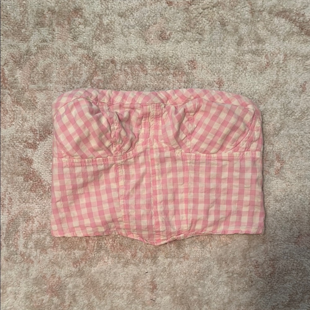 Free People Pink Gingham Bustier Top